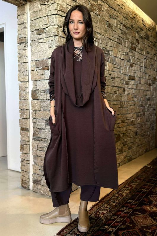 Sola Smart Tech Cowl Cocoon Dress Chocolate